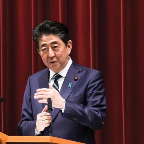 Japan's Prime Minister Shinzo Abe speaks during a press conference at the prime minister's official residence on April 1, 2019, in Tokyo, Japan. (Photo by Tomohiro Ohsumi/Getty Images)