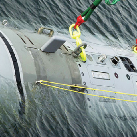Snakehead, an underwater vehicle, during its christening in Rhode Island on February 2, 2022. (Photo by Richard Allen / Naval Undersea Warfare Center Division Newport)
