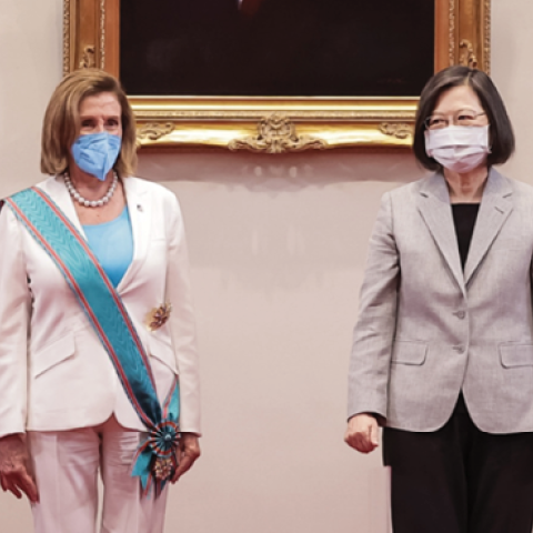 Nancy Pelosi receives the Order of Propitious Clouds with Special Grand Cordon, Taiwan’s highest civilian honor, from President Tsai Ing-wen on August 03, 2022, in Taipei, Taiwan. (Chien Chih-Hung/Office of The President via Getty Images)