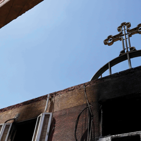 The damage at the Abu Sifin church Giza, Egypt, on August 14, 2022, after more than forty people were killed when a fire ripped through a Coptic Christian church during Sunday mass. (Khaled Desouki/AFP via Getty Images)