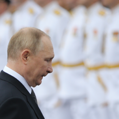 Vladimir Putin attends a Navy Day parade in Saint Petersburg, Russia, on July 31 2022. (Getty Images)