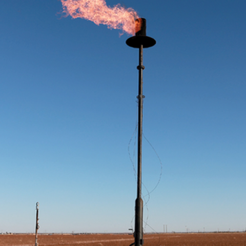 Natural gas is flared off during an oil drilling operation in the Permian Basin oil field on March 12, 2022, in Stanton, Texas. (Joe Raedle/Getty Images)