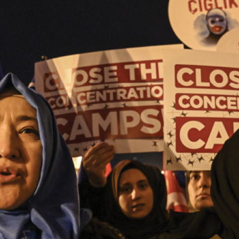Demonstrators protest Chinese human rights abuses committed against Uyghurs at a rally in Istanbul, Turkey, on December 20, 2019. (Photo by Ozan Kose/AFP via Getty Images)