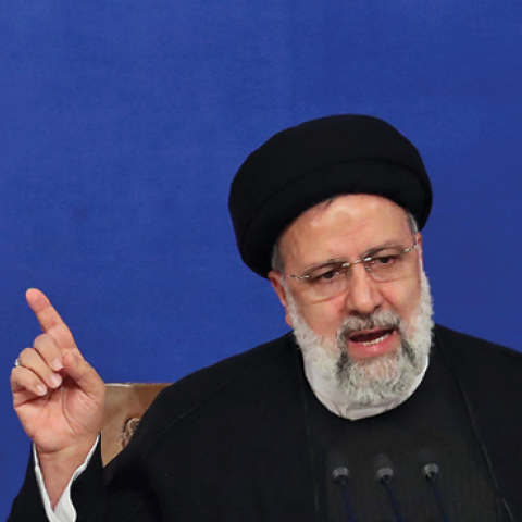 Iranian President Ebrahim Raisi speaks during a press conference in Tehran on August 29, 2022. (STR/AFP via Getty Images)