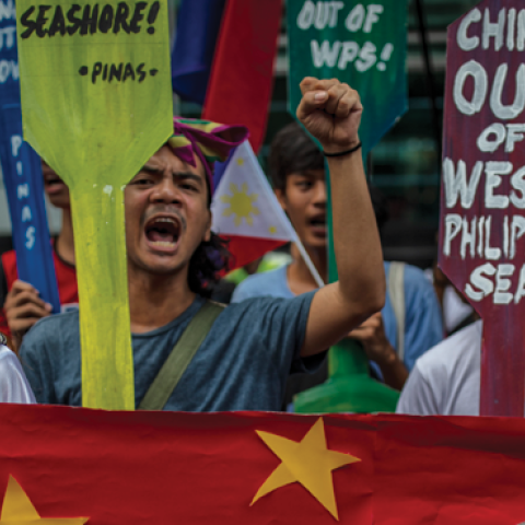 An anti-China protest outside the Chinese Embassy on July 12, 2019, in Manila, Philippines. (Ezra Acayan/Getty Images)
