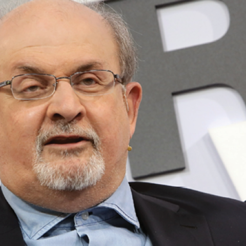 Salman Rushdie at the Blue Sofa at the Frankfurt Book Fair on October 12, 2017. (Hannelore Foerster/Getty Images)