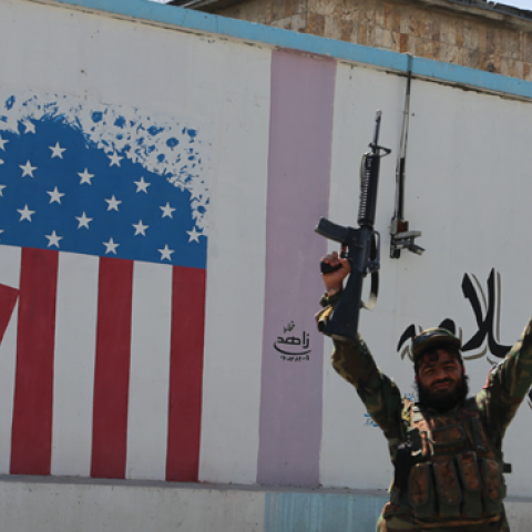 A Taliban soldier the first anniversary of the US withdrawal from the country in Kabul, Afghanistan, on August 31, 2022. (Bilal Guler/Anadolu Agency via Getty Images)