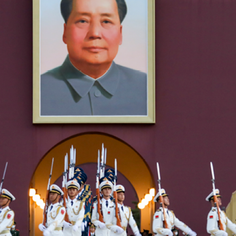 People's Liberation Army Honor Guard attend a flag-raising ceremony at the Tiananmen Square to mark the seventy-second anniversary of the founding of the People's Republic of China on October 1, 2021, in Beijing, China. (VCG via Getty Images)