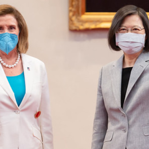 President Tsai Ing-wen with Speaker Nancy Pelosi at the Presidential Office Building in Taipei on August 3, 2022. (Taiwan Presidential Office)