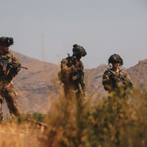Soldiers assigned to the 82nd Airborne provide security during an evacuation at Hamid Karzai International Airport, Kabul, Afghanistan, on August 21, 2021. (Marine Corps photo by Sgt. Isaiah Campbell)