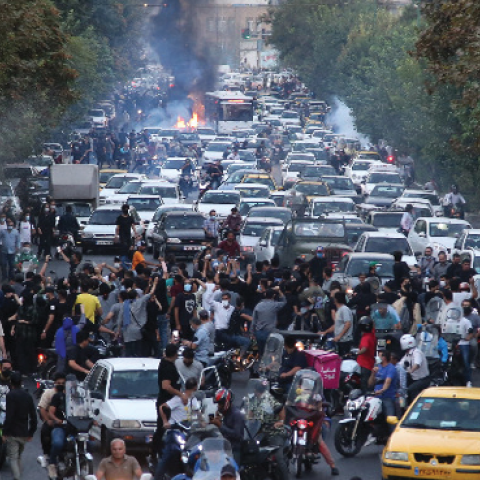 Following the death of Mahsa Amini in police custody, protestors take to the streets of Tehran on September 21, 2022. (AFP via Getty Images)