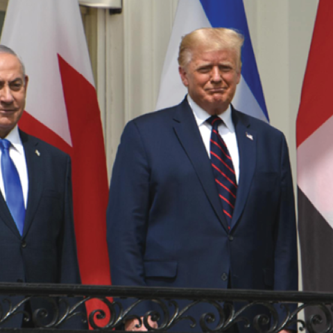 Leaders stand outside of the White House following the signing of the Abraham Accords on September 15, 2022, in Washington DC. (Chen Mengtong/China News Service via Getty Images)