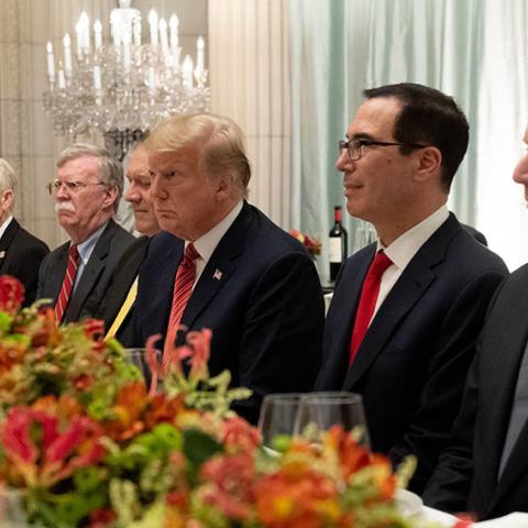  US Secretary of the Treasury Steven Mnuchin, US Trade Representative Robert Lighthizer, along with members of their delegation, hold a dinner meeting with China's President Xi Jinping at the end of the G20 Leaders' Summit in Buenos Aires, on December 01,